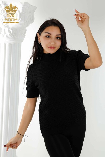فروش عمده ژاکت بافتنی زنانه - مدل آمریکایی - پایه - مشکی - 30119 | KAZEE - Thumbnail