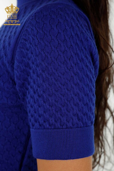 فروش عمده ژاکت بافتنی زنانه - مدل آمریکایی - پایه - آبی تیره - 30119 | KAZEE - Thumbnail
