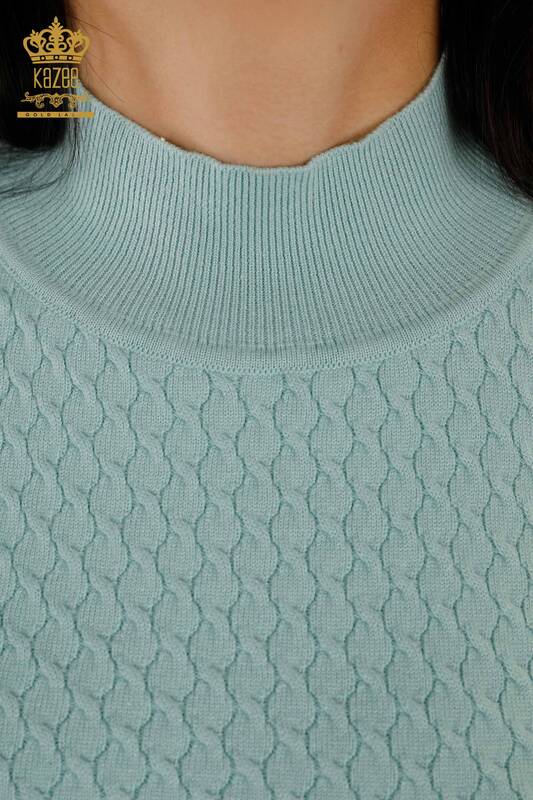 فروش عمده ژاکت بافتنی زنانه - مدل آمریکایی - پایه - آبی روشن - 30119 | KAZEE