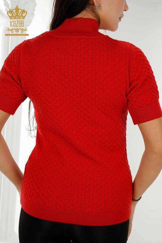فروش عمده ژاکت بافتنی زنانه - مدل آمریکایی - پایه - قرمز - 30119 | KAZEE
