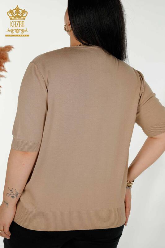 فروش عمده ژاکت بافتنی زنانه - مدل آمریکایی - بژ - 30443 | KAZEE