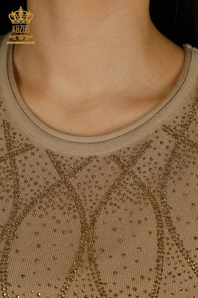 فروش عمده ژاکت بافتنی زنانه - مدل آمریکایی - بژ - 30686 | KAZEE - 4