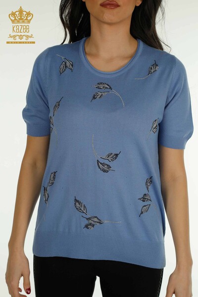 فروش عمده ژاکت بافتنی زنانه - مدل آمریکایی - آبی - 30649 | KAZEE - 2