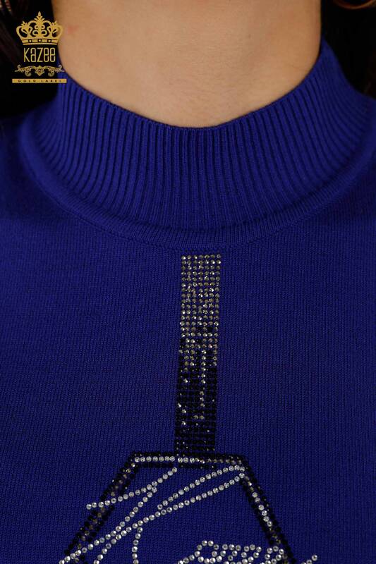 فروش عمده ژاکت بافتنی زنانه - مدل آمریکایی - آبی تیره - 16639 | KAZEE