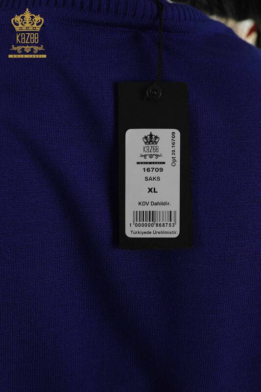فروش عمده ژاکت بافتنی زنانه - مدل آمریکایی - آبی تیره - 16709 | KAZEE