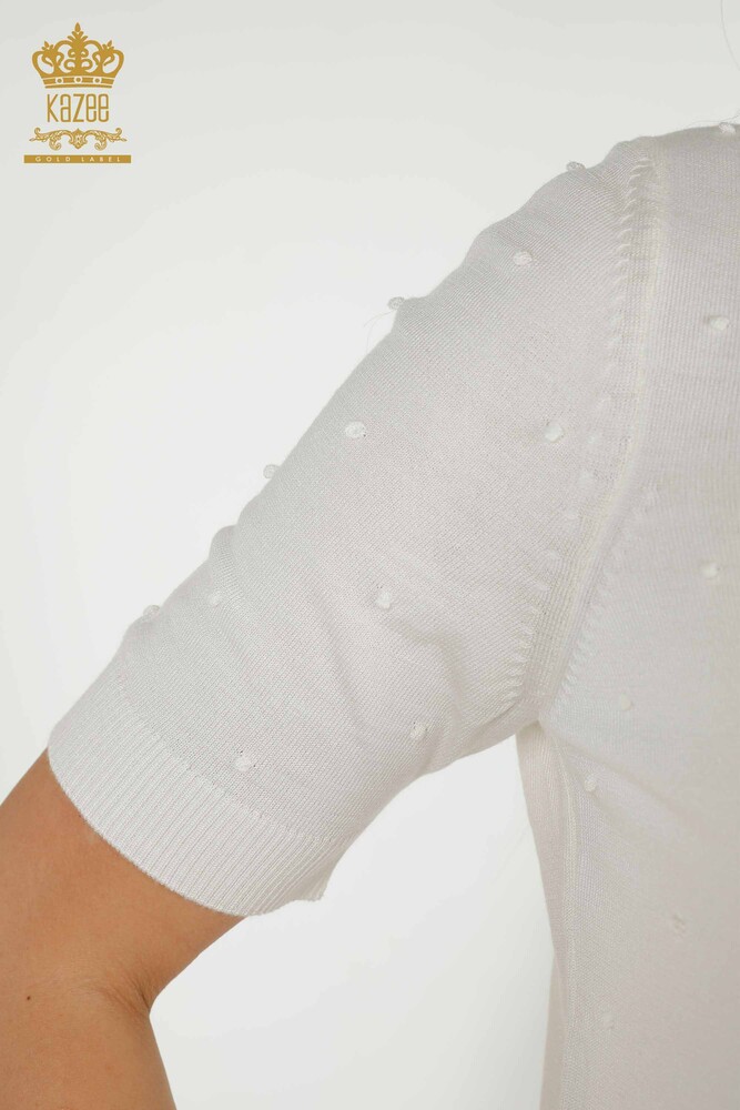فروش عمده ژاکت بافتنی زنانه - مدل آمریکایی - Ecru - 30131 | KAZEE - 4