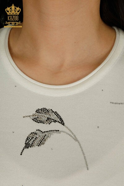 فروش عمده ژاکت بافتنی زنانه - مدل آمریکایی - Ecru - 30649 | KAZEE - 4