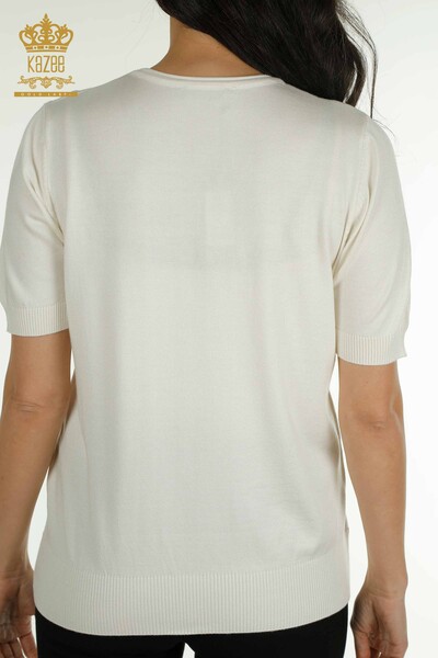 فروش عمده ژاکت بافتنی زنانه - مدل آمریکایی - Ecru - 30649 | KAZEE - 6