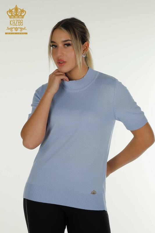 فروش عمده ژاکت بافتنی زنانه - مدل آمریکایی - آبی روشن - 14541 | KAZEE
