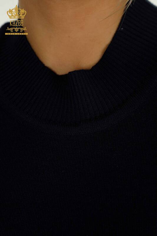 فروش عمده ژاکت بافتنی زنانه - مدل آمریکایی - آبی سرمه ای - 14541 | KAZEE