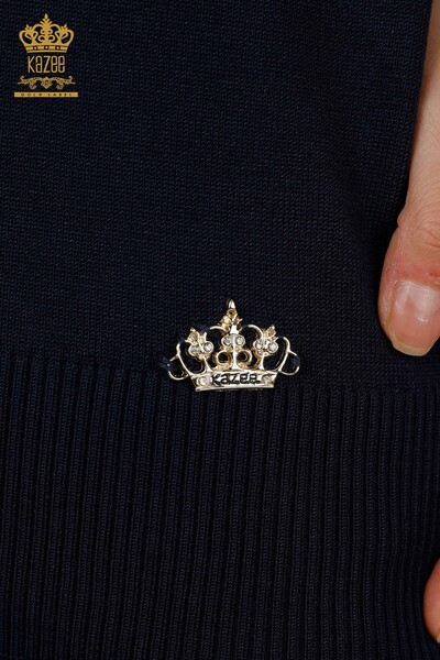 فروش عمده ژاکت بافتنی زنانه - مدل آمریکایی - آبی سرمه ای - 30255 | KAZEE - 4