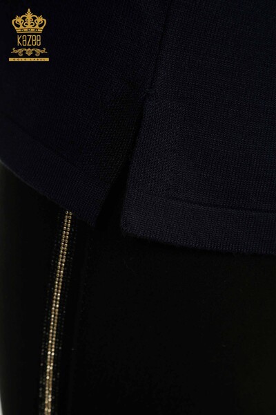 فروش عمده ژاکت بافتنی زنانه - مدل آمریکایی - آبی سرمه ای - 30352 | KAZEE - Thumbnail