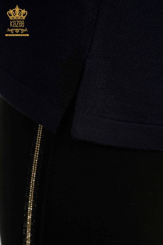 فروش عمده ژاکت بافتنی زنانه - مدل آمریکایی - آبی سرمه ای - 30352 | KAZEE