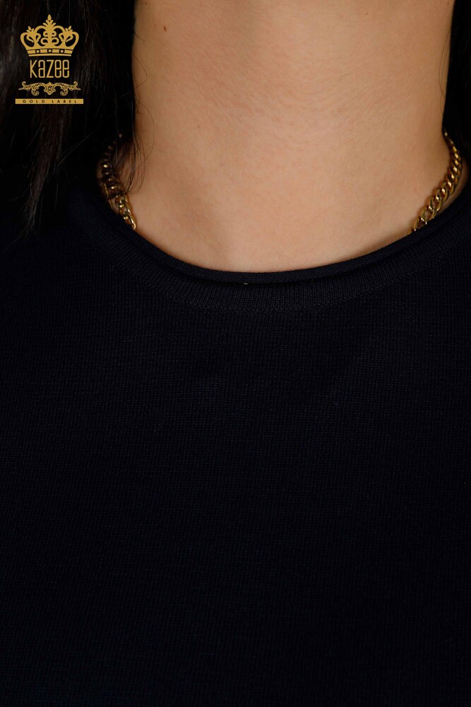 فروش عمده ژاکت بافتنی زنانه - مدل آمریکایی - آبی سرمه ای - 30443 | KAZEE - 3