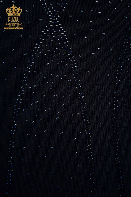 فروش عمده ژاکت بافتنی زنانه - مدل آمریکایی - آبی سرمه ای - 30686 | KAZEE