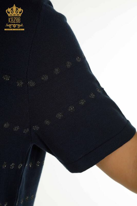 فروش عمده ژاکت بافتنی زنانه - مدل آمریکایی - آبی سرمه ای - 30794 | KAZEE