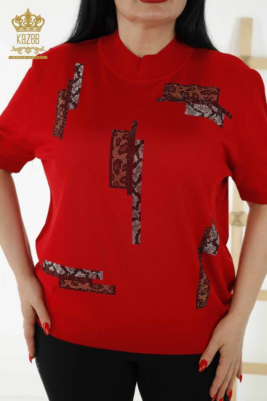 فروش عمده ژاکت بافتنی زنانه - مدل آمریکایی - قرمز - 16709 | KAZEE