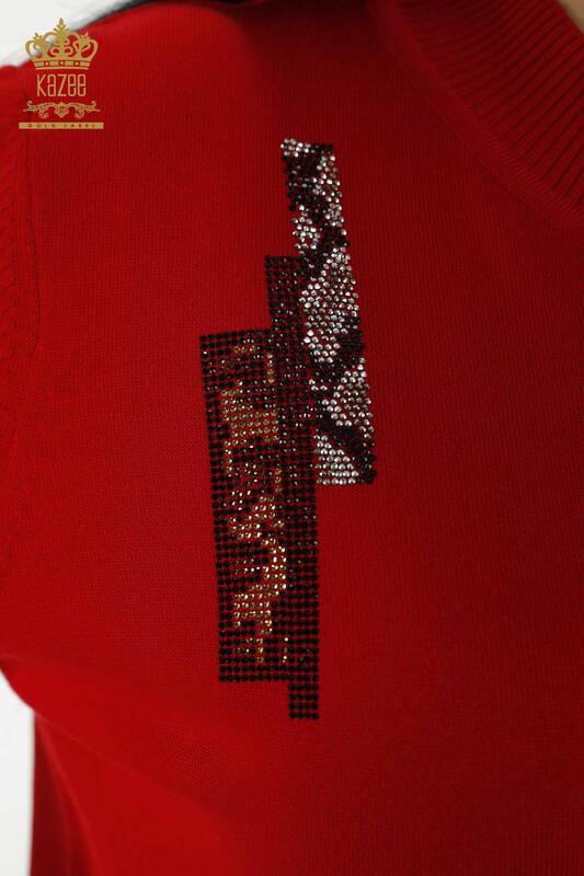 فروش عمده ژاکت بافتنی زنانه - مدل آمریکایی - قرمز - 16709 | KAZEE