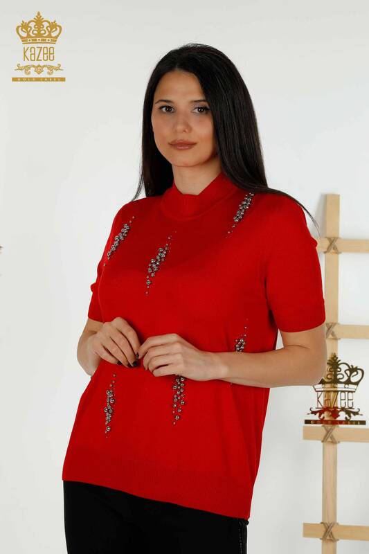 فروش عمده ژاکت بافتنی زنانه - مدل آمریکایی - قرمز - 16929 | KAZEE