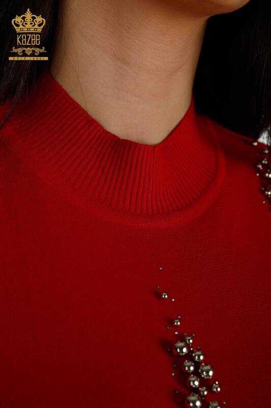فروش عمده ژاکت بافتنی زنانه - مدل آمریکایی - قرمز - 16929 | KAZEE