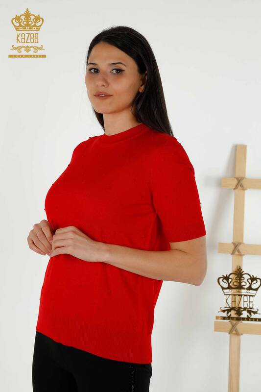 فروش عمده ژاکت بافتنی زنانه - مدل آمریکایی - قرمز - 30131 | KAZEE