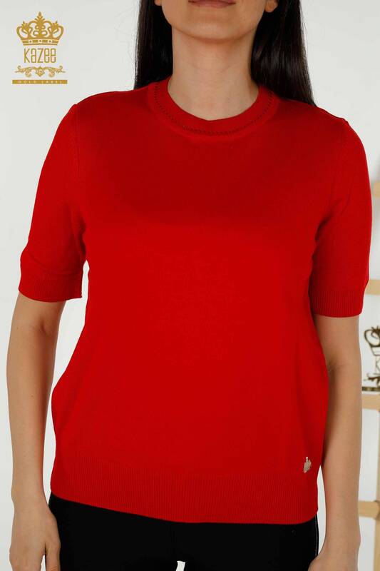 فروش عمده ژاکت بافتنی زنانه - مدل آمریکایی - قرمز - 30255 | KAZEE