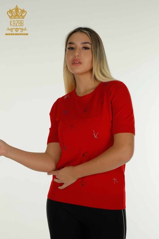 فروش عمده ژاکت بافتنی زنانه - مدل آمریکایی - قرمز - 30335 | KAZEE