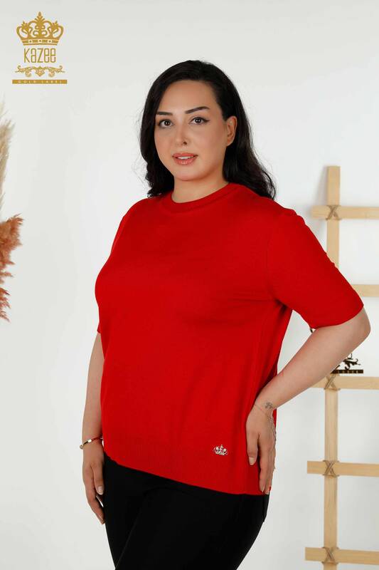 فروش عمده ژاکت بافتنی زنانه - مدل آمریکایی - قرمز - 30389 | KAZEE