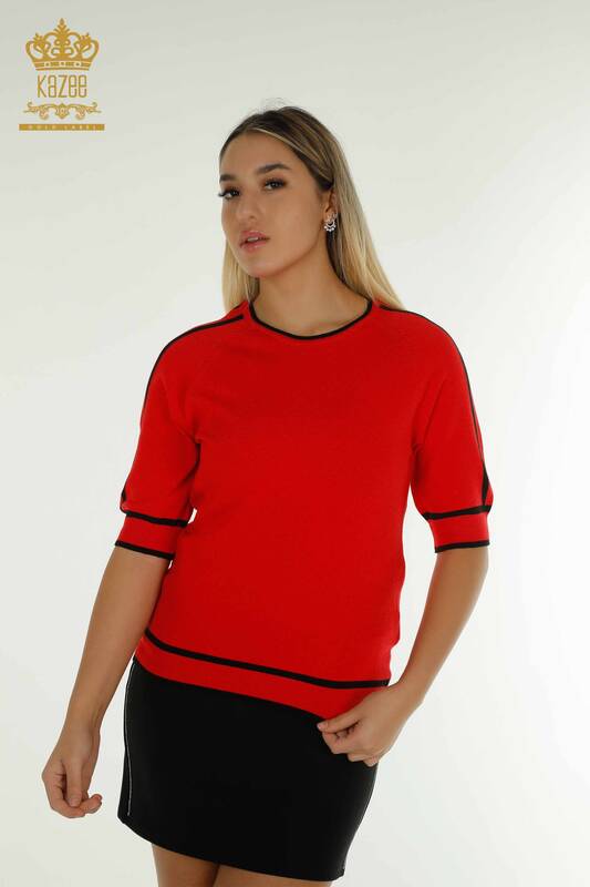 فروش عمده ژاکت بافتنی زنانه - مدل آمریکایی - قرمز - 30790 | KAZEE