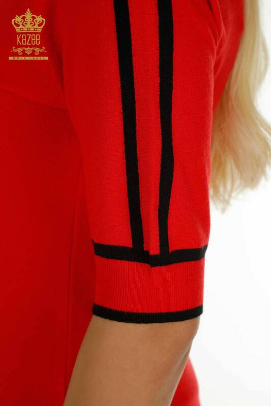 فروش عمده ژاکت بافتنی زنانه - مدل آمریکایی - قرمز - 30790 | KAZEE
