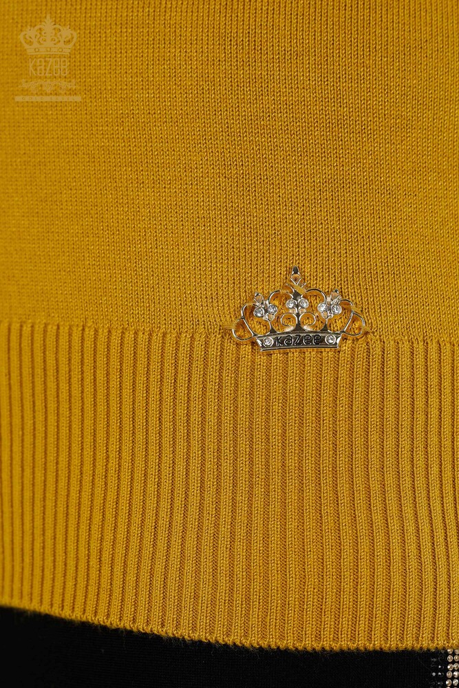 فروش عمده ژاکت بافتنی زنانه - مدل آمریکایی - زعفرانی - 15943 | KAZEE - 5