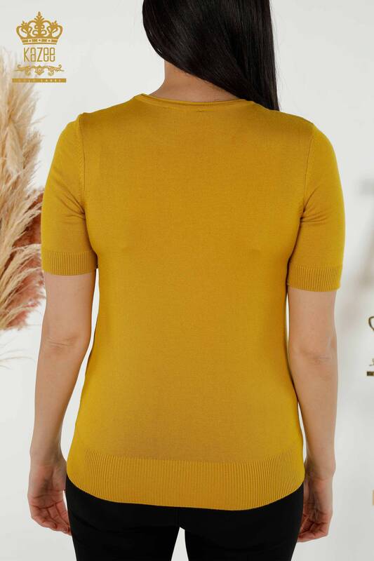 فروش عمده ژاکت بافتنی زنانه - مدل آمریکایی - زعفرانی - 15943 | KAZEE