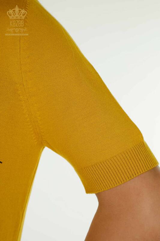 فروش عمده ژاکت بافتنی زنانه - مدل آمریکایی - زعفرانی - 30335 | KAZEE