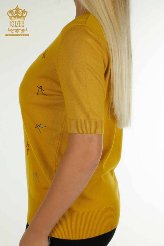 فروش عمده ژاکت بافتنی زنانه - مدل آمریکایی - زعفرانی - 30335 | KAZEE