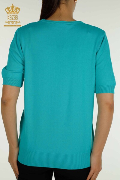 فروش عمده ژاکت بافتنی زنانه - مدل آمریکایی - فیروزه - 15943 | KAZEE - 7