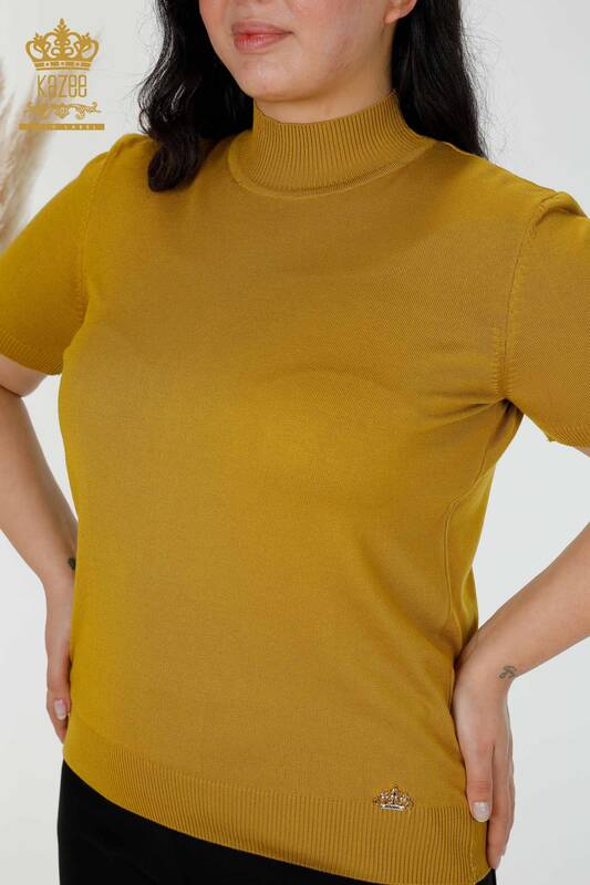 فروش عمده ژاکت بافتنی زنانه مدل آمریکایی زعفرانی - 14541 | KAZEE