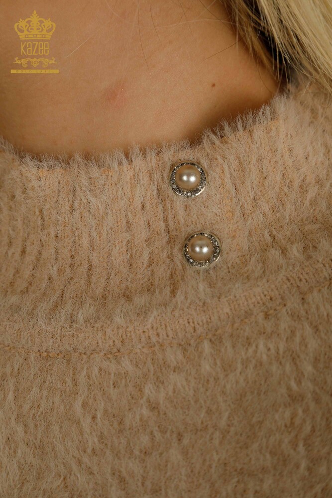 فروش عمده ژاکت بافتنی زنانه - آنگورا - دکمه دار - بژ - 30667 | KAZEE - 4