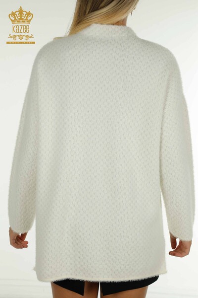 فروش عمده ژاکت بافتنی زنانه - Angora - جزییات - Ecru - 30446 | KAZEE - 8
