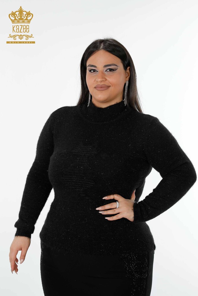 فروش عمده ژاکت بافتنی زنانه - آنگورا - یقه ایستاده - مشکی - 19071 | KAZEE - 1