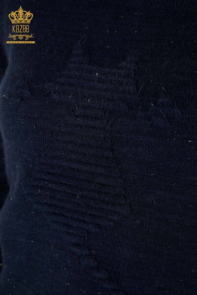 فروش عمده ژاکت بافتنی زنانه - آنگورا - یقه بلند - آبی سرمه ای - 19071 | KAZEE - Thumbnail (2)