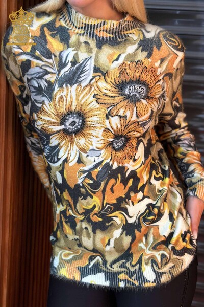 فروش عمده ژاکت بافتنی زنانه - آنگورا - یقه بلند - زعفرانی - 18950 | KAZEE - 2