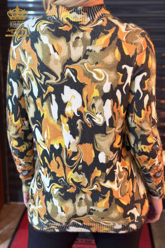 فروش عمده ژاکت بافتنی زنانه - آنگورا - یقه بلند - زعفرانی - 18950 | KAZEE