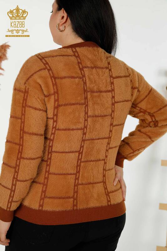 فروش عمده ژاکت بافتنی زنانه آنگورا سنگ دوزی قهوه ای - 30209 | KAZEE