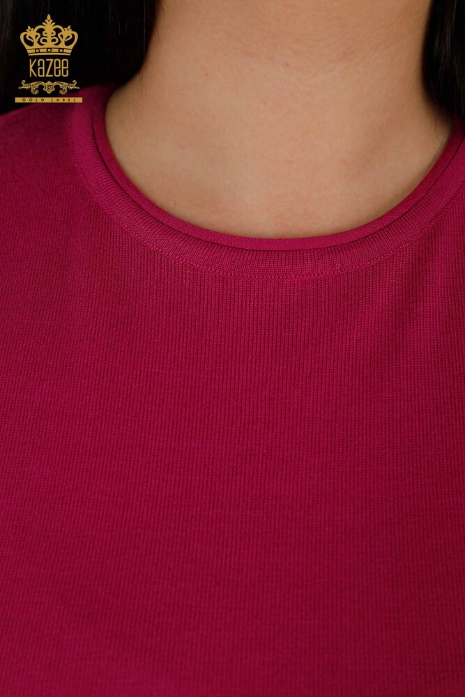 فروش عمده ژاکت بافتنی زنانه - پایه - مدل آمریکایی - فوشیا تیره - 16271| KAZEE - 3