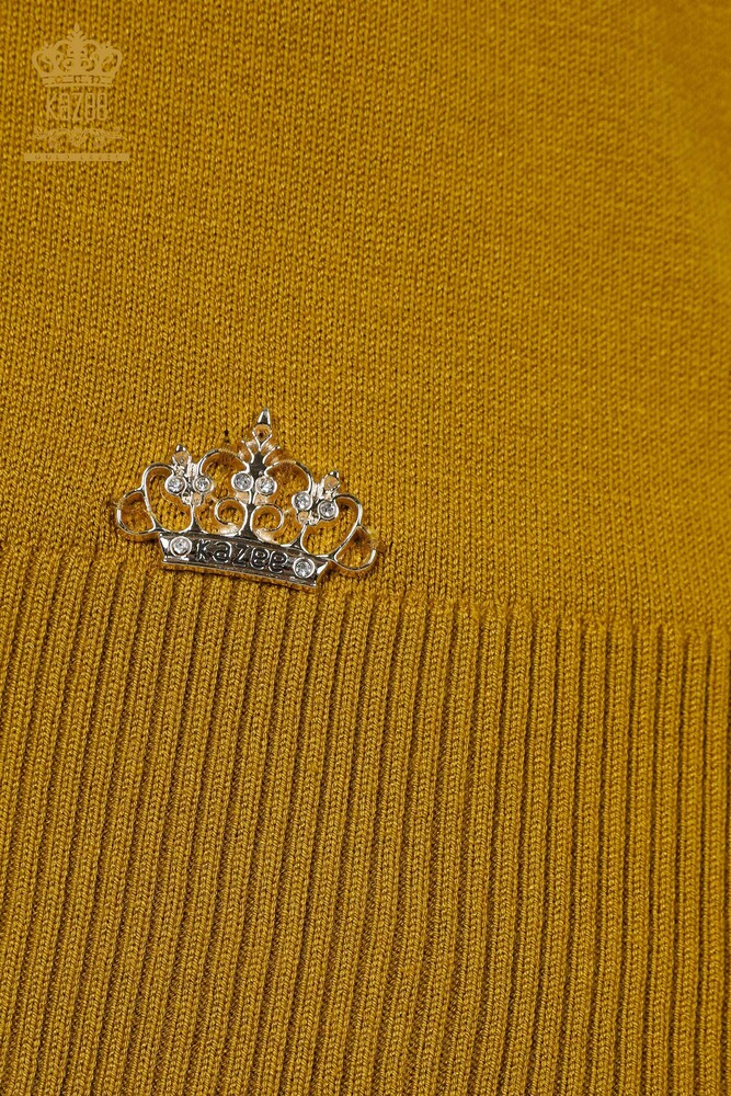 فروش عمده ژاکت بافتنی زنانه - پایه - مدل آمریکایی - خردلی - 16271| KAZEE - 5