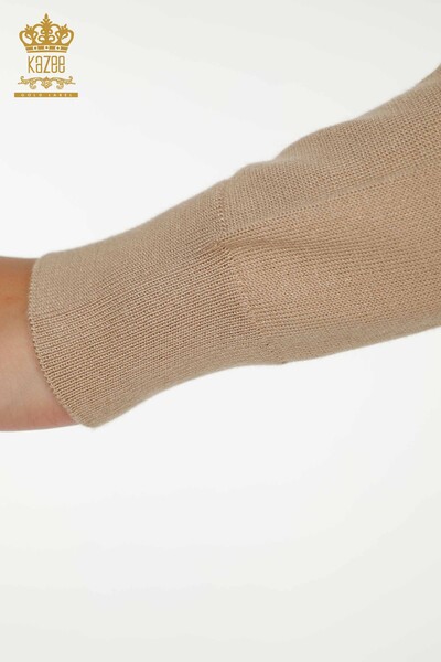 فروش عمده ژاکت بافتنی زنانه - پایه - با لوگو - بژ - 11052 | KAZEE - 6