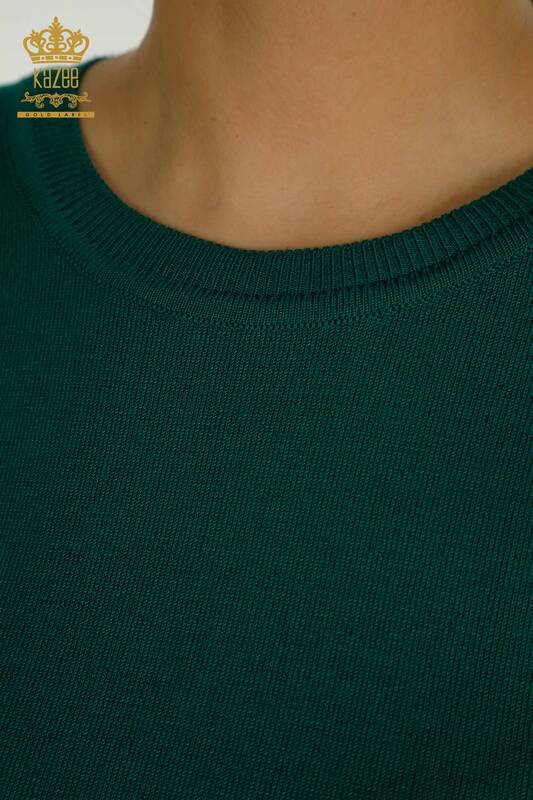 فروش عمده ژاکت بافتنی زنانه - پایه - دارای لوگو - سبز - 11052 | KAZEE