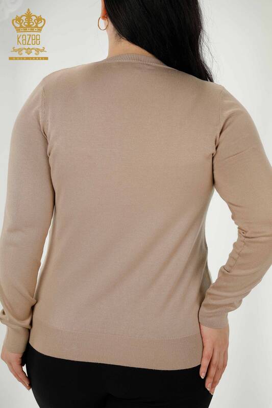 فروش عمده ژاکت بافتنی زنانه - پایه - راسو با لوگو - 30181 | KAZEE
