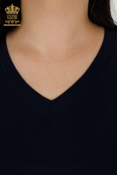 فروش عمده ژاکت بافتنی زنانه - پایه - آبی سرمه ای با لوگو - 30181 | KAZEE - Thumbnail