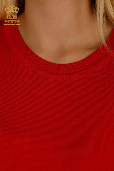 فروش عمده ژاکت بافتنی زنانه - پایه - دارای لوگو - قرمز - 11052 | KAZEE - Thumbnail